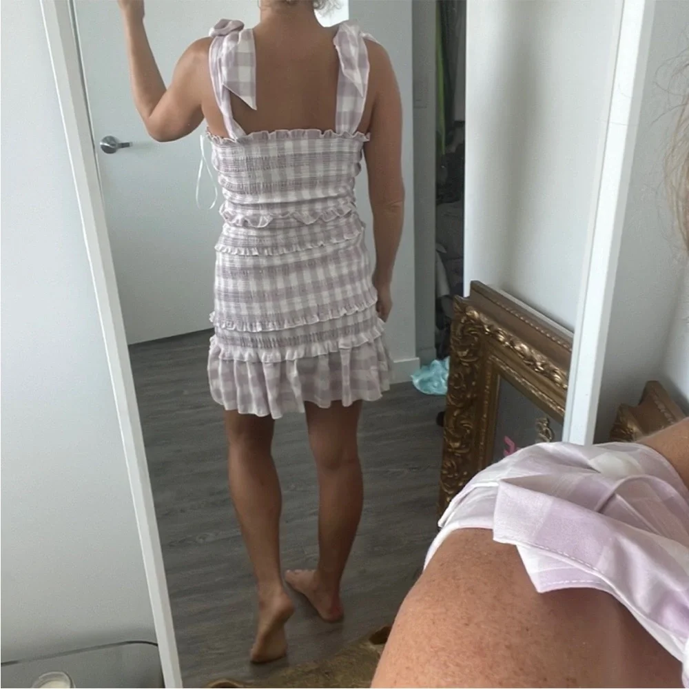 MABLE Lavender Gingham Smocked Ruffle Dress Small - Picture 4 of 10